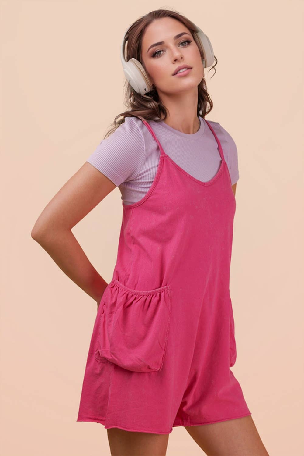 NP70359-Mineral Washed Sleeveless Casual Knit Romper