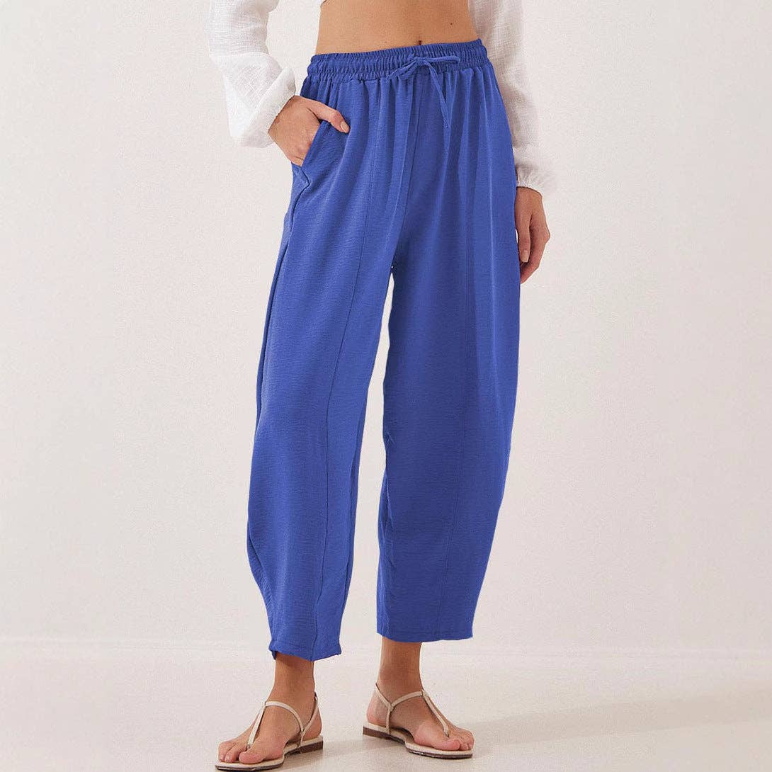 Women's Elastic Waist Drawstring Casual Cropped Harem Pants