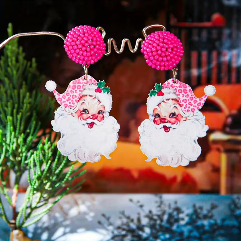 Charming Santa Claus Leopard Print Dangle Earrings