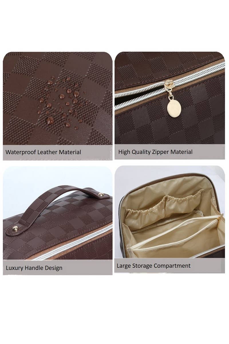 Leather Checkered Makeup Bag
