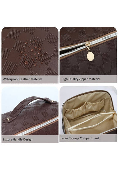 Leather Checkered Makeup Bag