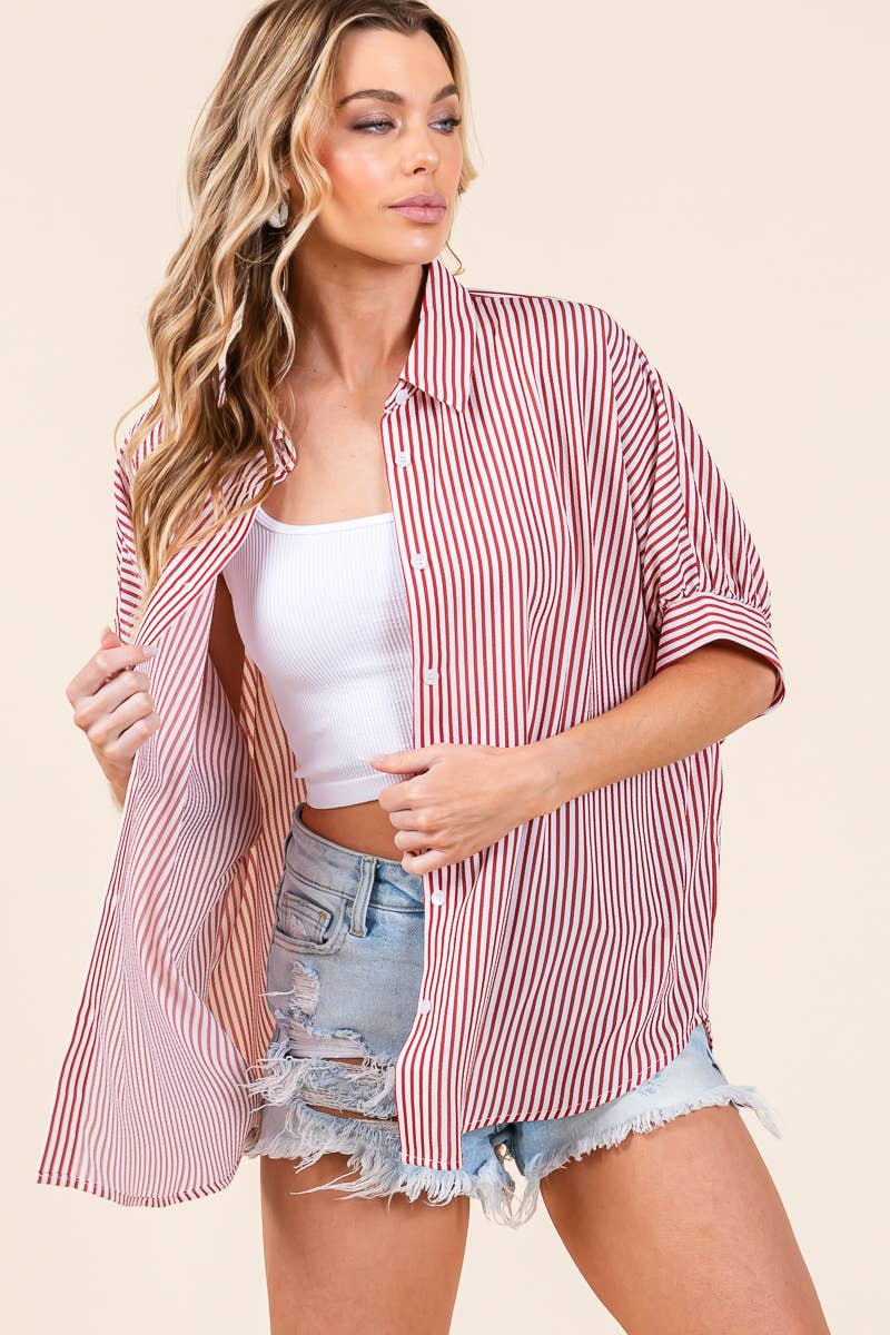 Oversized Short Sleeve Button Down Shirt