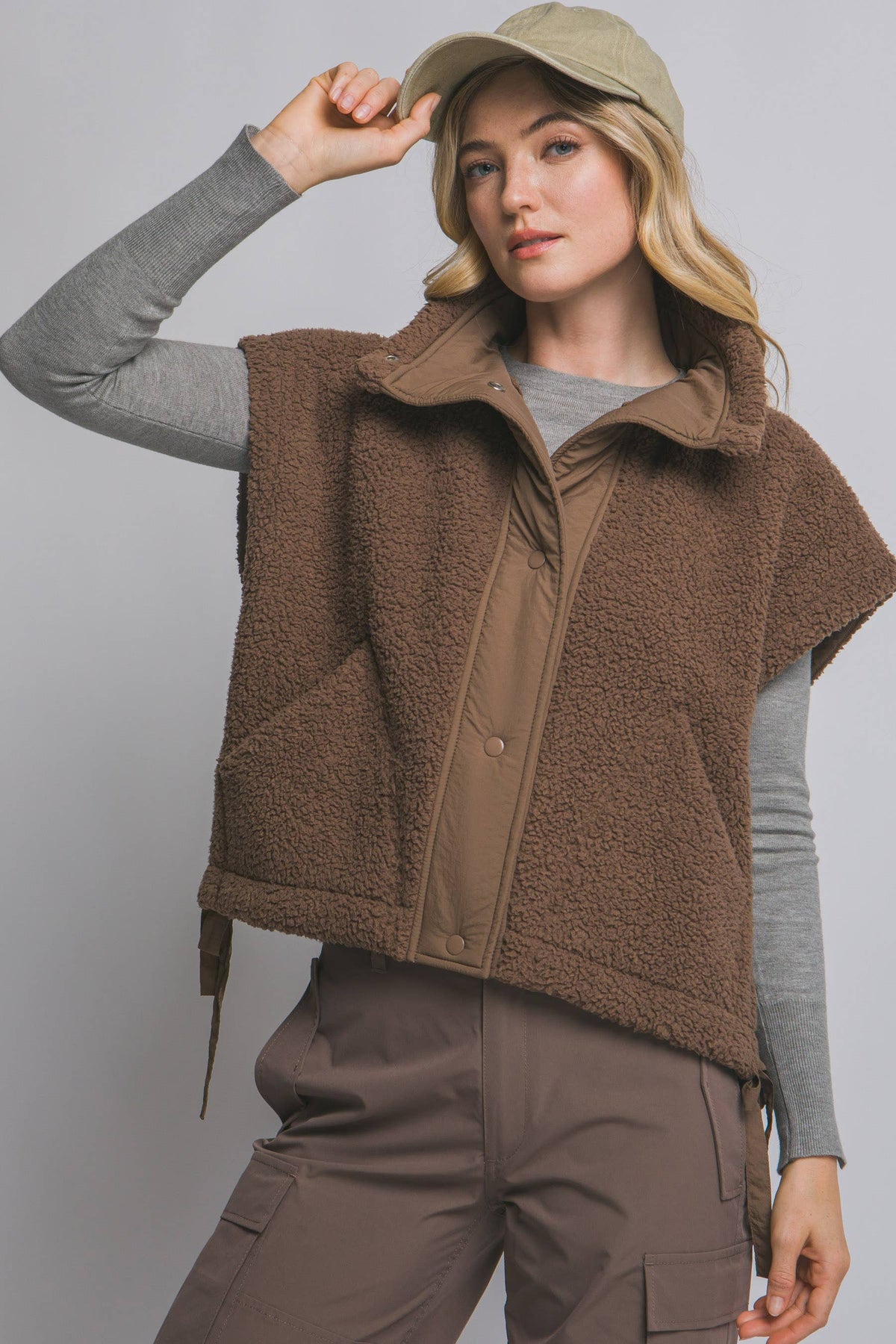 Teddy Sherpa Oversized Vest w/ Side Ties & Pockets