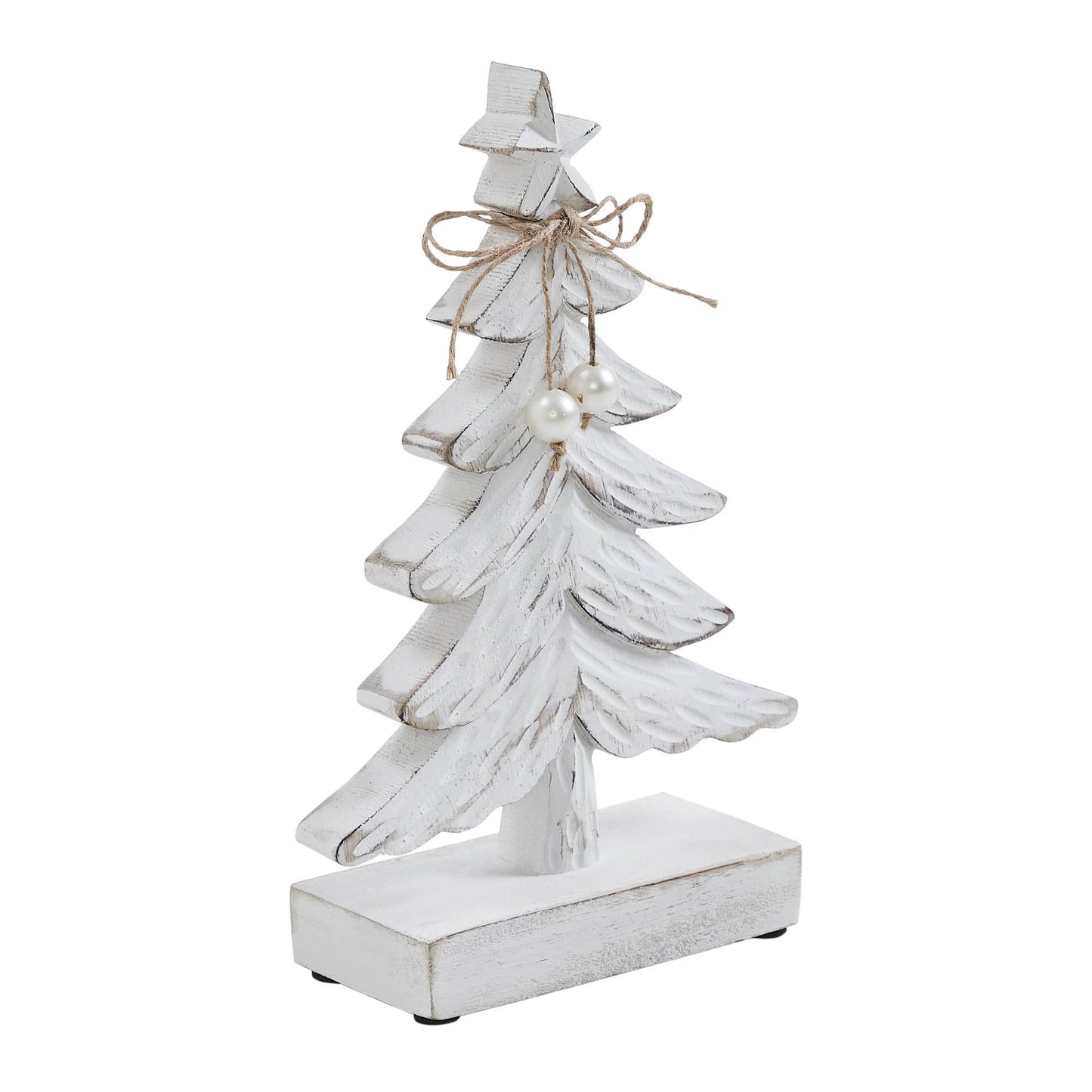 Festive Fir Distressed White Wooden Tree Small 9.5x6x2.25