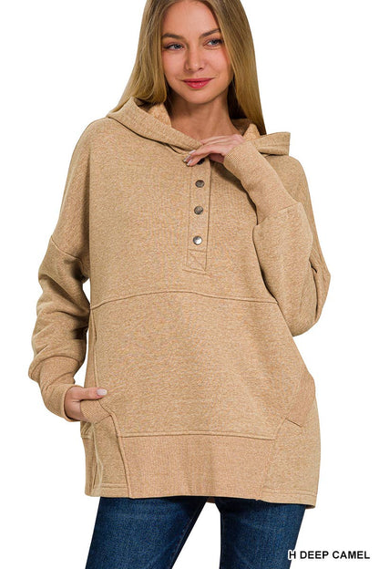 Fleece Half Snap Button Hooded Sweatshirts
