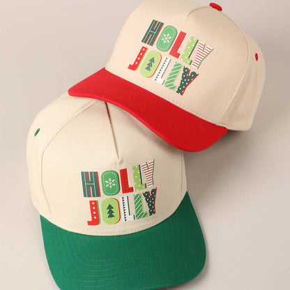 Holly Jolly Colorful Text Two-Tone Canvas Cap