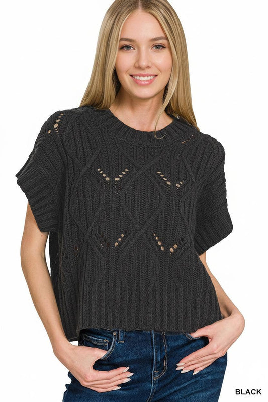 Cable Knit Short Sleeve Sweater