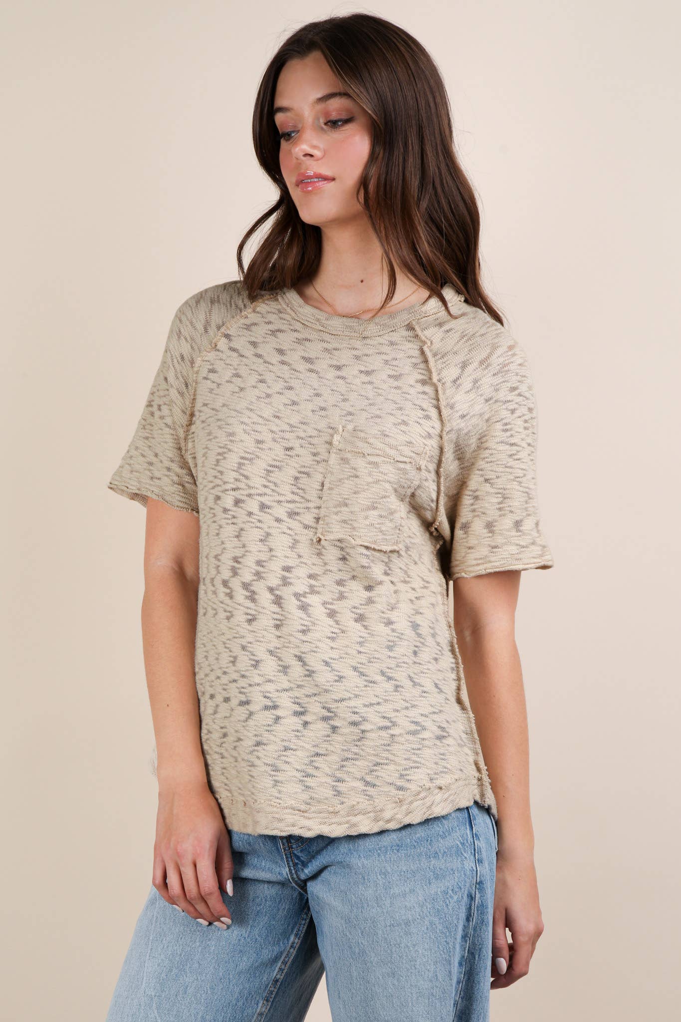 Solid Casual Knit Top with Patch Pocket