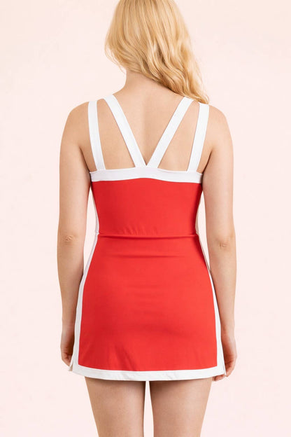 Color Block Activewear Mini Dress W/ Bra Cap