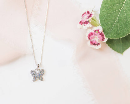 Girls Sterling Silver Butterfly Birthstone Necklace for Kids