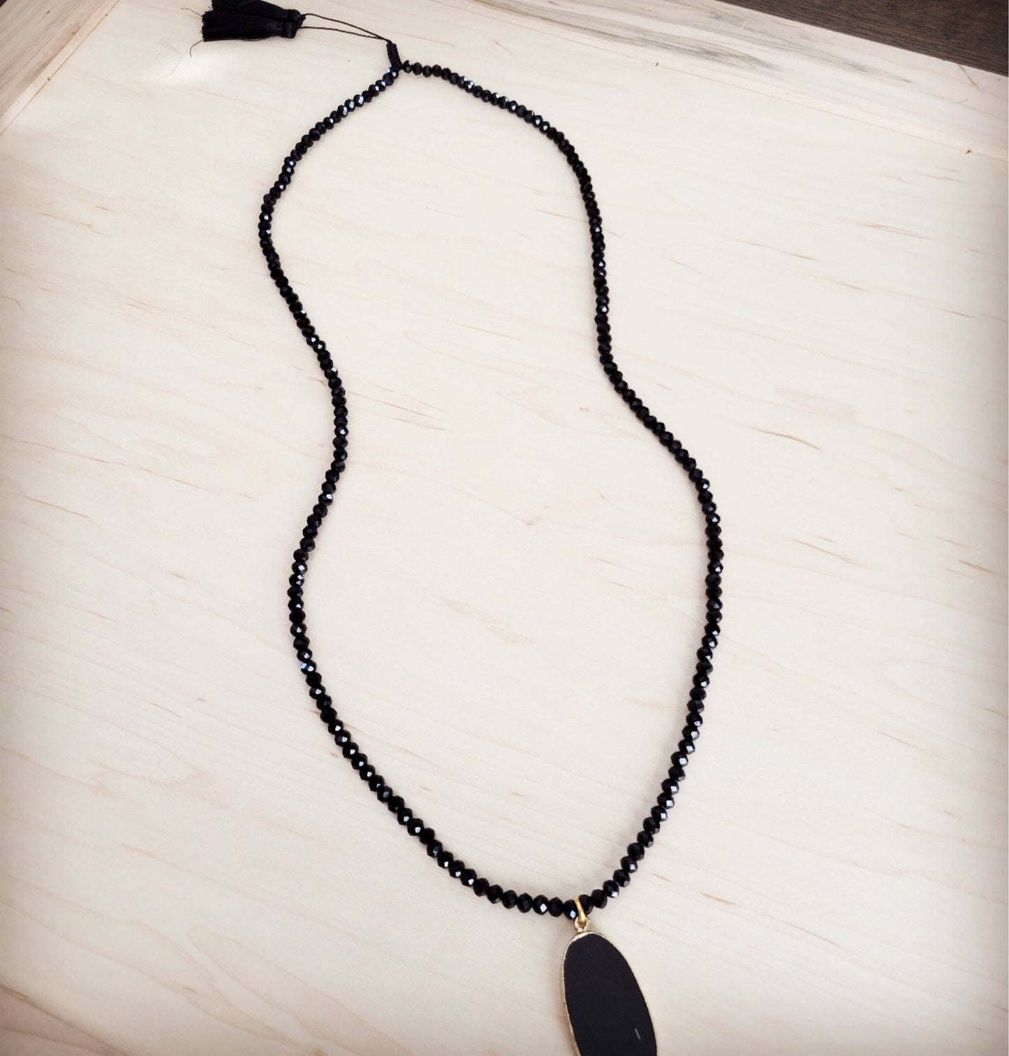 Chic Obsidian Long Beaded Necklace