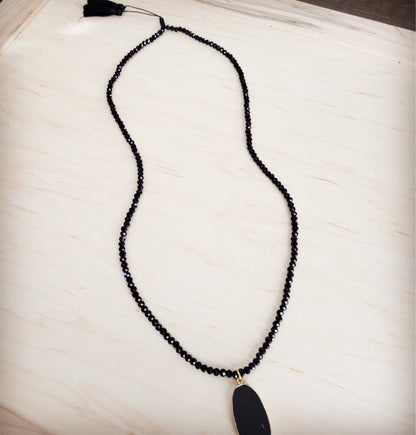 Chic Obsidian Long Beaded Necklace