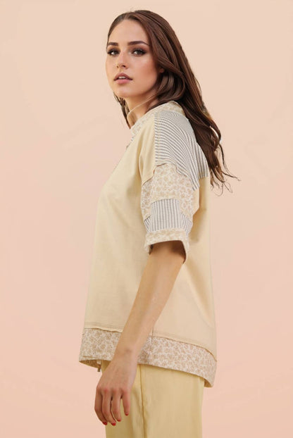 Oversized Half Button Down Collared Knit Top