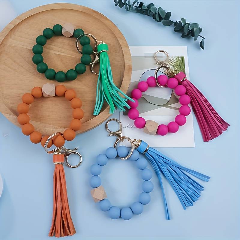 Wooden Bead Keychain