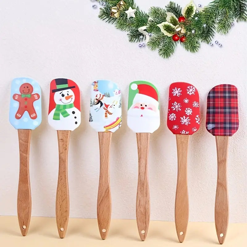 Christmas Themed Wooden and Silicone Spatulas
